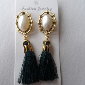 Pearl Greenish Teal Tassel Earring